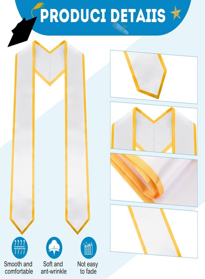 SEEWEY 6 Pcs Graduation Plain Honor Stole Unisex Adult Honor Stole Sash 60" Long Graduation Sash Classic End with Gold Trim (White) - Image 4